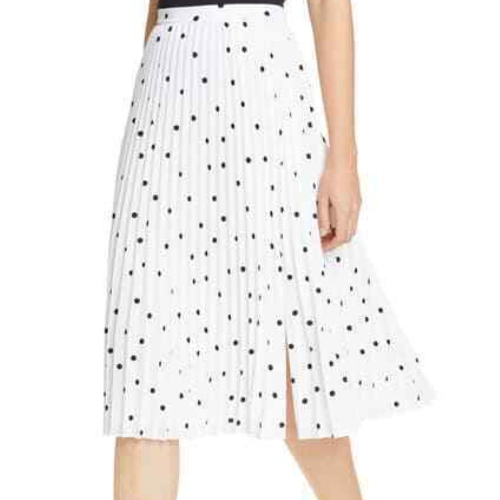 NWT Lewit White Polka Dot Pleated Skirt Size 6